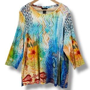 Ali Miles Artsy Abstract Print Gel Dot Tunic Top Shirt Plus Size 2X